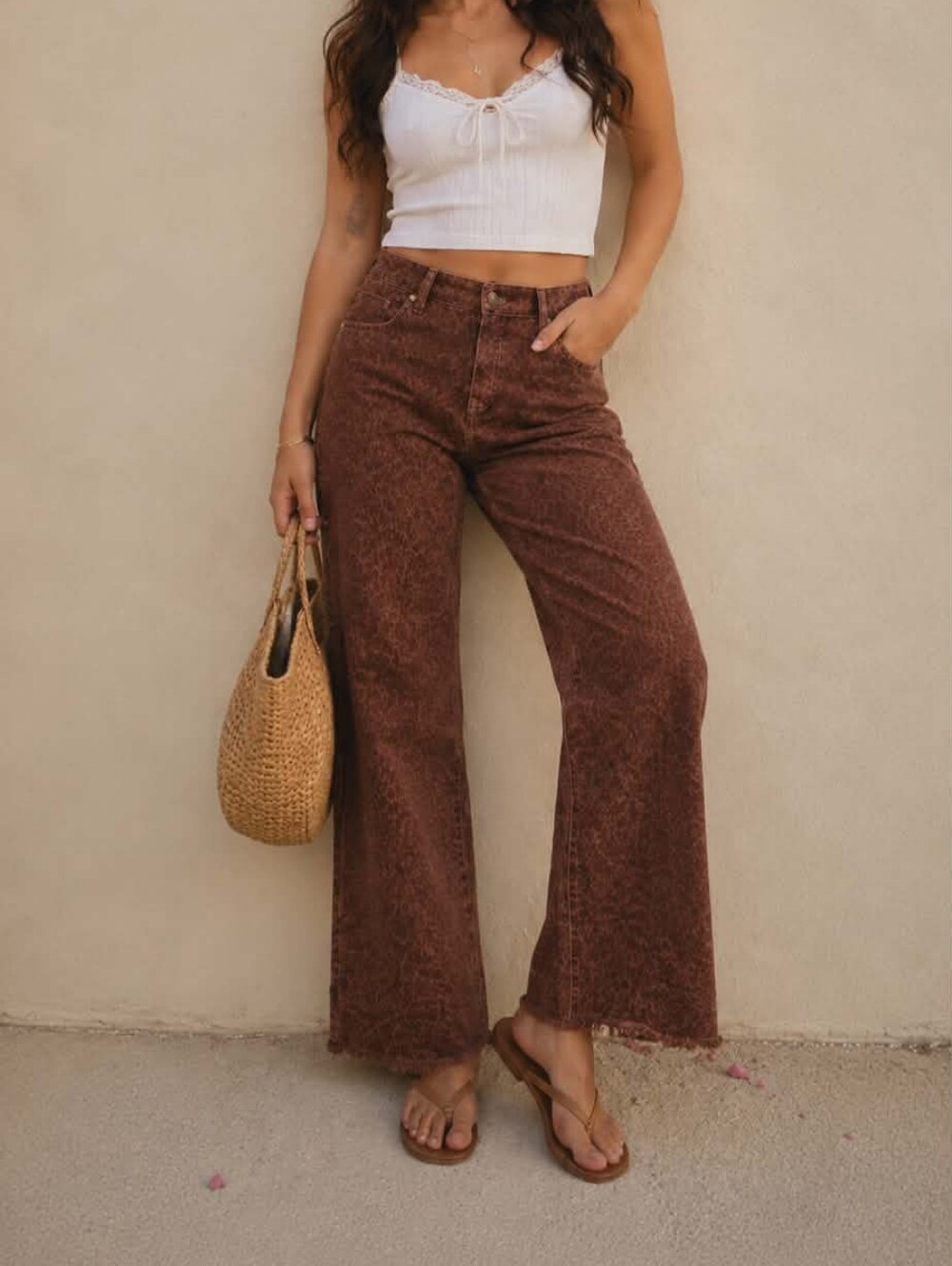 NWT Liverpool Hannah Crop Flare Leopard Print Jeans Raw Hem Brown Animal Print